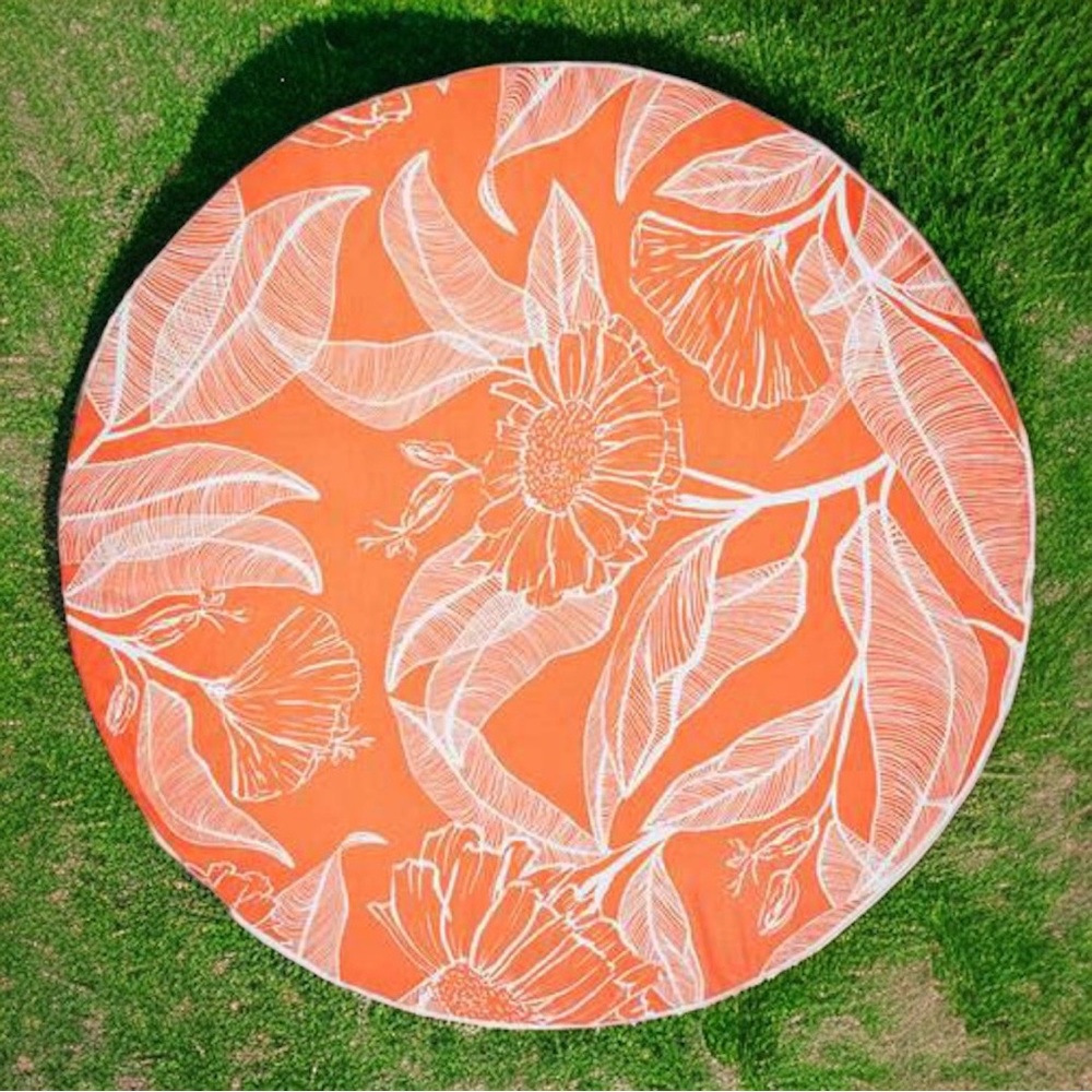 Large Roundie Orange Floral Blanket (Picnic / Beach Towel) - New In Package! - Picture 2 of 8